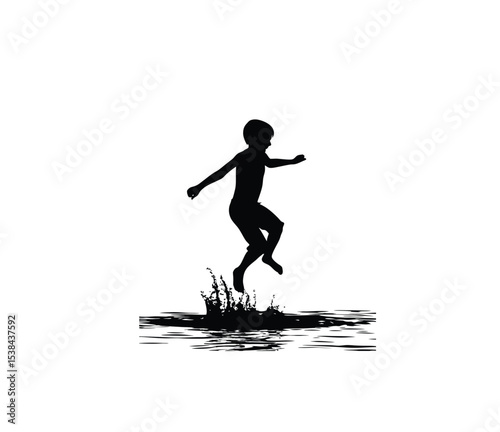 boy jumping into water silhouette on white background