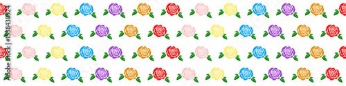 Vibrant seamless pattern featuring colorful roses. Ideal for cheerful and decorative designs. Perfect for backgrounds, textiles, stationery, and projects needing a lively floral touch.