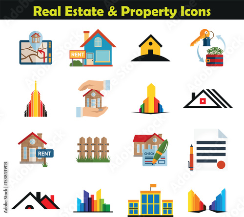 Minimalist icons for real estate services and home evaluation