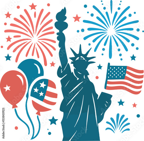Celebration of freedom with fireworks and iconic statue at nighttime event in the United States
