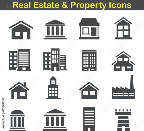 House icons set for realtors, mortgage, and investment platforms