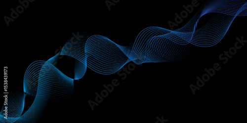 Abstract black background with blue line. Modern template abstract design flowing particles digital frequency track equalizer. abstract wave line for banner, wallpaper background with wave design