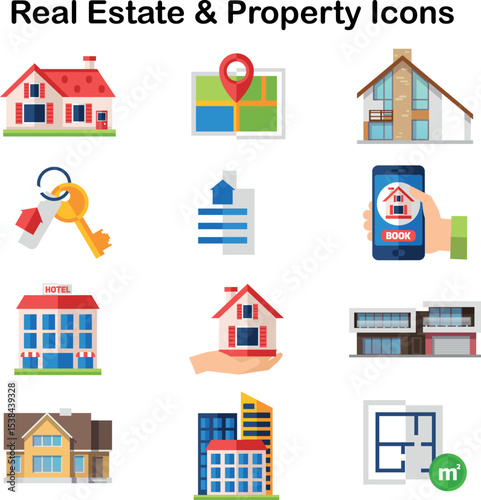 Residential housing vector icons for online property platforms