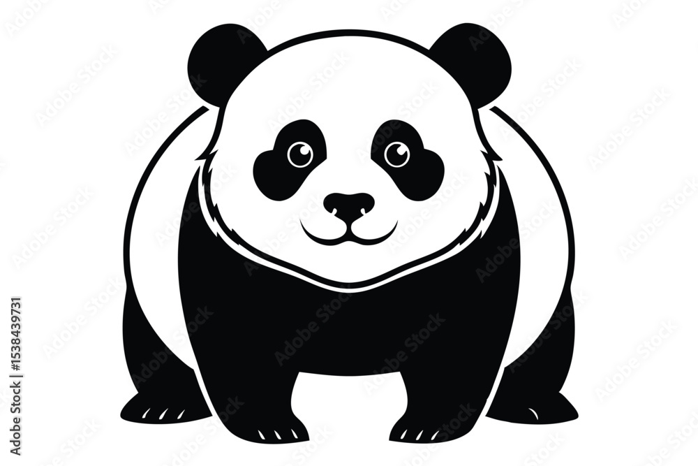 Fototapeta premium Adorable panda stands with a charming smile, its cute face a delightful monochrome spectacle