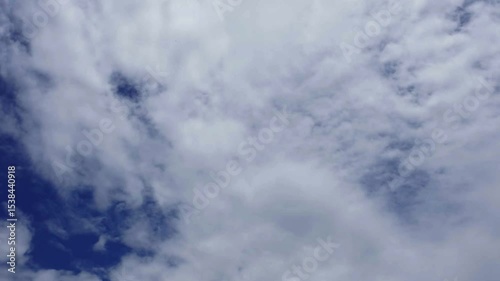 Time-lapse of clouds and blue sunny sky,  white clouds over blue sky, Aerial view,  nature, blue sky, white clear weather.