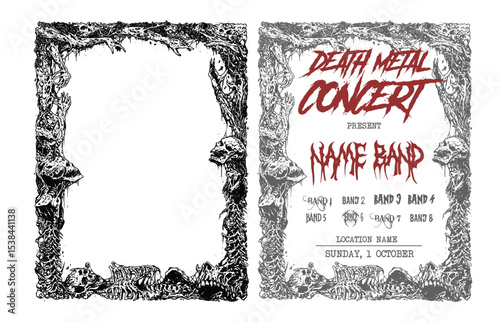 concert frame death metal band poster, rock music poster, metal poster show, punk poster, root frame horror frame
