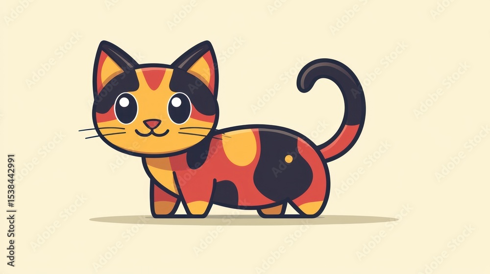 Obraz premium Cute cartoon cat, standing, simple design, perfect for kids' content