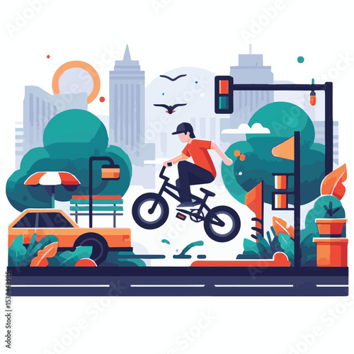 bmx, sport, extreme, cycle, wheel, illustration, race, bicycle, biker, vehicle, cyclist, vector, freestyle, lifestyle, bike, ride, activity, speed, rider, design, jump, silhouette, urban, helmet, tric