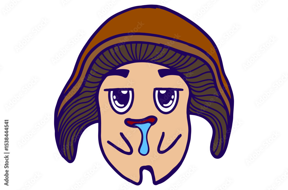 Obraz premium Drooling Expression Mushroom Faces Sticker Sheet