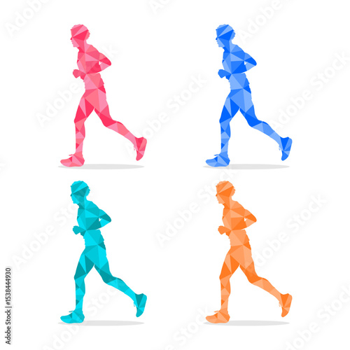 Set of colorful geometric runners isolated on white background. Colorful vector illustration.