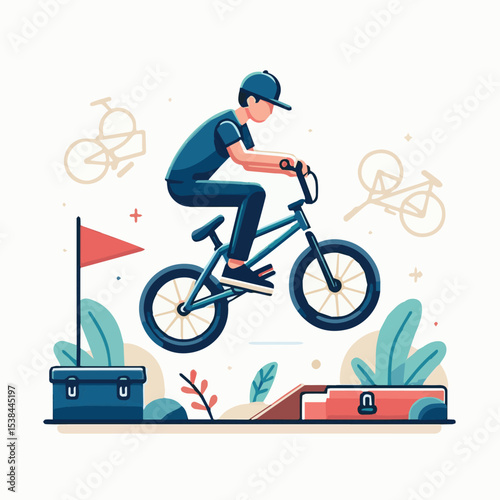 bmx, sport, extreme, cycle, wheel, illustration, race, bicycle, biker, vehicle, cyclist, vector, freestyle, lifestyle, bike, ride, activity, speed, rider, design, jump, silhouette, urban, helmet, tric