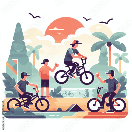 bmx, sport, extreme, cycle, wheel, illustration, race, bicycle, biker, vehicle, cyclist, vector, freestyle, lifestyle, bike, ride, activity, speed, rider, design, jump, silhouette, urban, helmet, tric