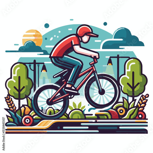 bmx, sport, extreme, cycle, wheel, illustration, race, bicycle, biker, vehicle, cyclist, vector, freestyle, lifestyle, bike, ride, activity, speed, rider, design, jump, silhouette, urban, helmet, tric