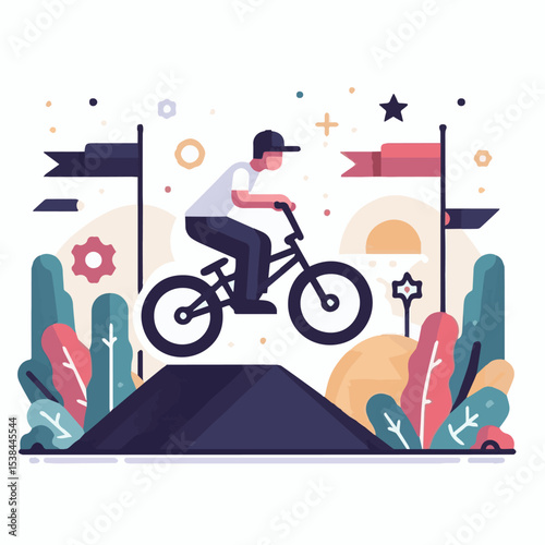 bmx, sport, extreme, cycle, wheel, illustration, race, bicycle, biker, vehicle, cyclist, vector, freestyle, lifestyle, bike, ride, activity, speed, rider, design, jump, silhouette, urban, helmet, tric