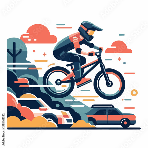 bmx, sport, extreme, cycle, wheel, illustration, race, bicycle, biker, vehicle, cyclist, vector, freestyle, lifestyle, bike, ride, activity, speed, rider, design, jump, silhouette, urban, helmet, tric