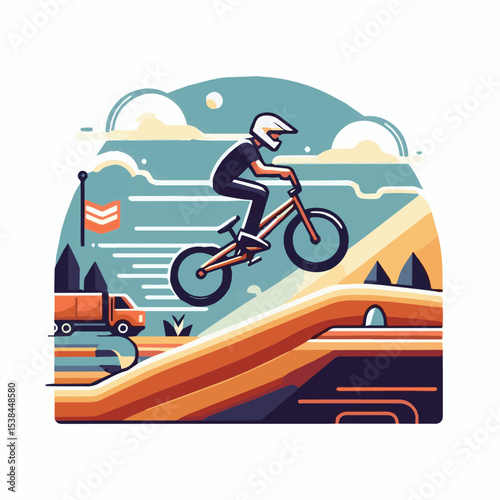 bmx, sport, extreme, cycle, wheel, illustration, race, bicycle, biker, vehicle, cyclist, vector, freestyle, lifestyle, bike, ride, activity, speed, rider, design, jump, silhouette, urban, helmet, tric