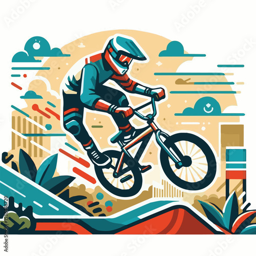 bmx, sport, extreme, cycle, wheel, illustration, race, bicycle, biker, vehicle, cyclist, vector, freestyle, lifestyle, bike, ride, activity, speed, rider, design, jump, silhouette, urban, helmet, tric