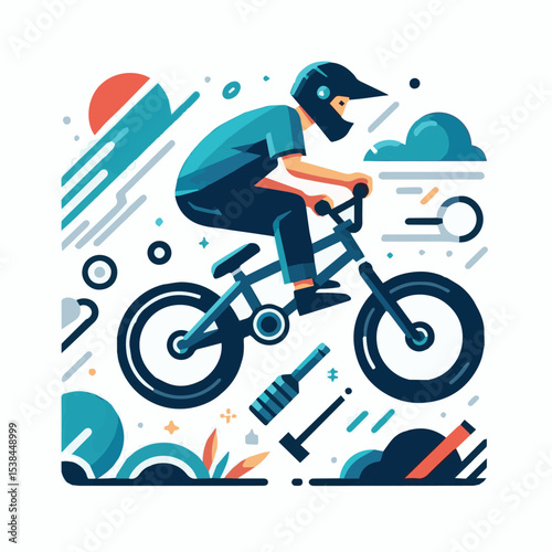 bmx, sport, extreme, cycle, wheel, illustration, race, bicycle, biker, vehicle, cyclist, vector, freestyle, lifestyle, bike, ride, activity, speed, rider, design, jump, silhouette, urban, helmet, tric