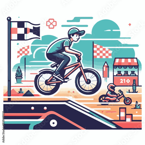 bmx, sport, extreme, cycle, wheel, illustration, race, bicycle, biker, vehicle, cyclist, vector, freestyle, lifestyle, bike, ride, activity, speed, rider, design, jump, silhouette, urban, helmet, tric