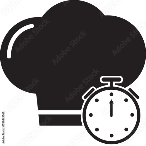 A chef's hat and a stopwatch symbolizing culinary timing, precision, and efficiency in the kitchen.