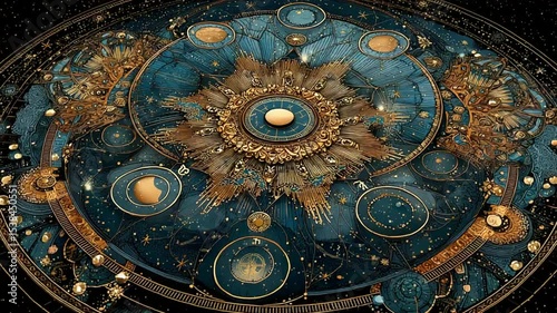 Mystical Astronomical Clock Seamless Pattern Background for Astrology Enthusiasts and Designers