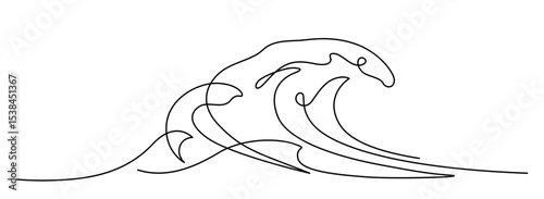 Ocean wave line art.  Tidal wave line art. Hand drawn vector illustration with editable stroke. Isolated on transparent background.
