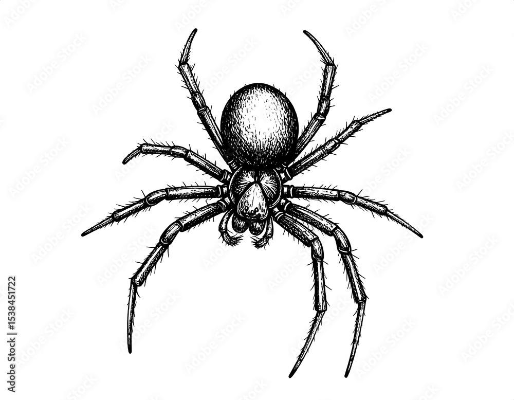 Fototapeta premium Black Widow Spider Monochrome Drawing