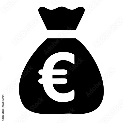 Money Bag Icon with Euro Currency Sign on Transparent Background