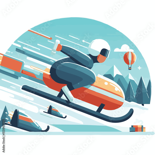 bobsledding, vector, winter, sport, illustration, ice, sled, bobsled, bobsleigh, activity, competition, race, luge, speed, team, extreme, track, bob, icon, athlete, set, snow, design, equipment, sledg