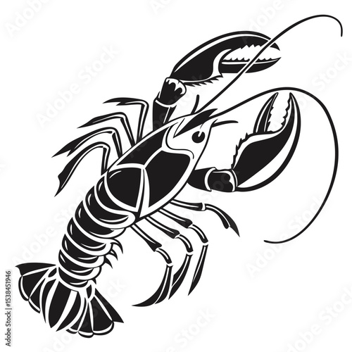 Monochrome lobster shows seafood species with detailed claws and antennae design
