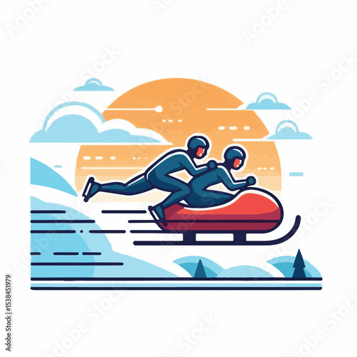 bobsledding, vector, winter, sport, illustration, ice, sled, bobsled, bobsleigh, activity, competition, race, luge, speed, team, extreme, track, bob, icon, athlete, set, snow, design, equipment, sledg