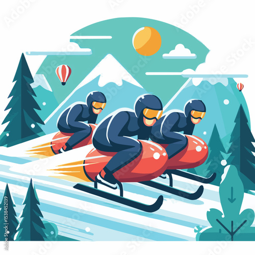 bobsledding, vector, winter, sport, illustration, ice, sled, bobsled, bobsleigh, activity, competition, race, luge, speed, team, extreme, track, bob, icon, athlete, set, snow, design, equipment, sledg
