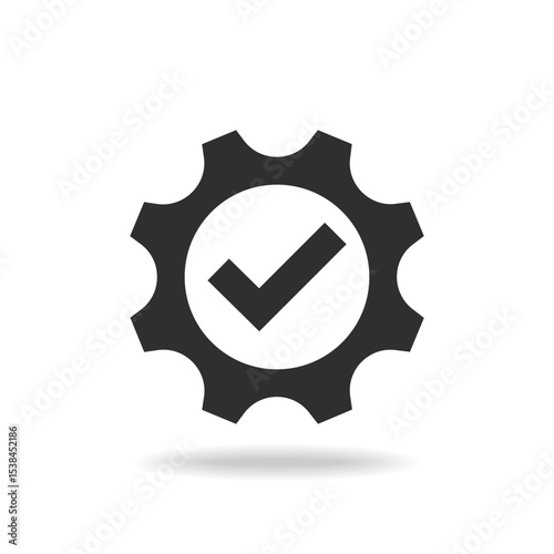 Technical specifications conformity graphic icon. Gear with check mark isolated sign on white background. Vector illustration