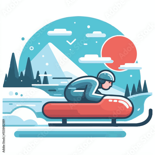 bobsledding, vector, winter, sport, illustration, ice, sled, bobsled, bobsleigh, activity, competition, race, luge, speed, team, extreme, track, bob, icon, athlete, set, snow, design, equipment, sledg