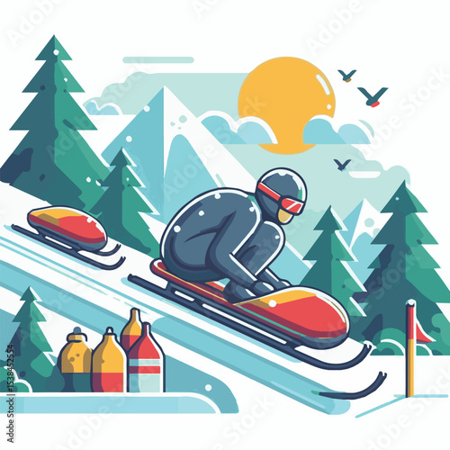 bobsledding, vector, winter, sport, illustration, ice, sled, bobsled, bobsleigh, activity, competition, race, luge, speed, team, extreme, track, bob, icon, athlete, set, snow, design, equipment, sledg
