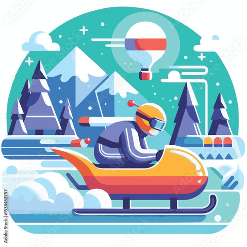 bobsledding, vector, winter, sport, illustration, ice, sled, bobsled, bobsleigh, activity, competition, race, luge, speed, team, extreme, track, bob, icon, athlete, set, snow, design, equipment, sledg