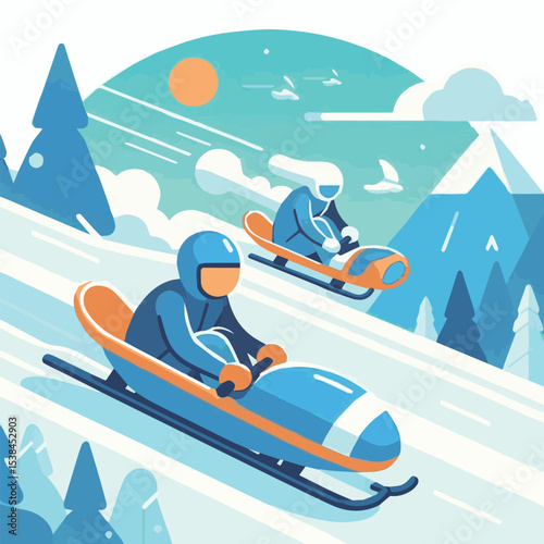bobsledding, vector, winter, sport, illustration, ice, sled, bobsled, bobsleigh, activity, competition, race, luge, speed, team, extreme, track, bob, icon, athlete, set, snow, design, equipment, sledg