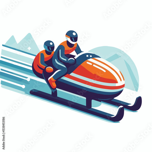 bobsledding, vector, winter, sport, illustration, ice, sled, bobsled, bobsleigh, activity, competition, race, luge, speed, team, extreme, track, bob, icon, athlete, set, snow, design, equipment, sledg