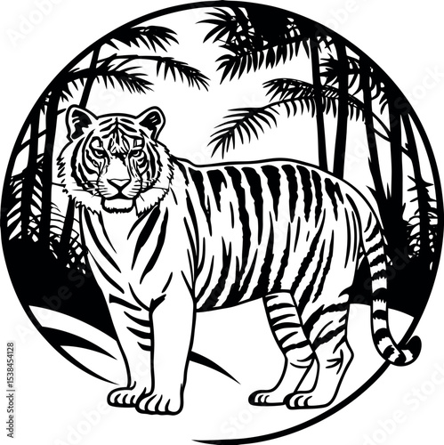 Woodcut Style Tiger Illustration – Black and White tiger Vector Art