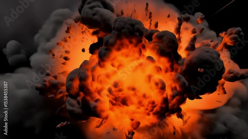 Cinematic Explosion VFX: Powerful Fire Blast with Smoke and Debris Animation for Action Movie Scene or Game Development. 4K Video Footage