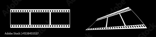 35mm film strip vector design with 3 frames on black background. White film reel symbol illustration to use for photography, television, cinema, photo frame.