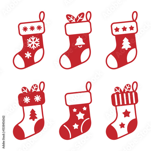 Set of Christmas red socks silhouette vector