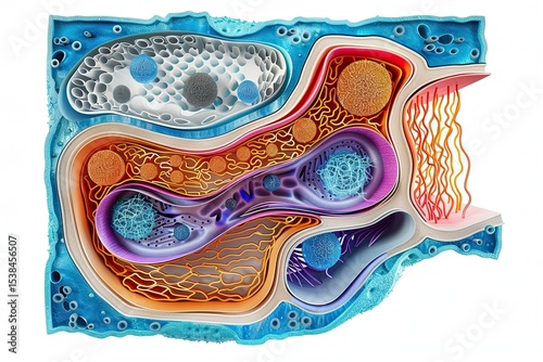 Cell membrane 3D view showing protein types in scientific biological context photo