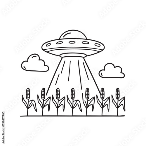 A UFO spotted rising behind a wide cornfield
