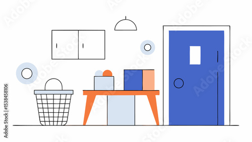 Minimalist Interior Design Simple Room with Blue Door