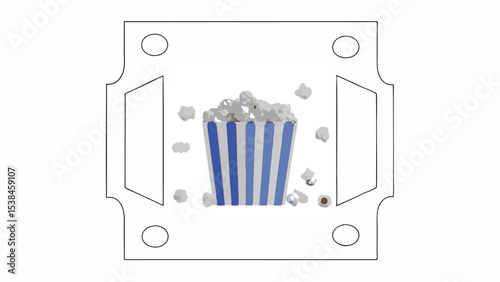 Popcorn in a Striped Box on a Movie Ticket Stub