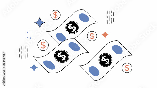Flying Money, Abstract Financial Success Illustration