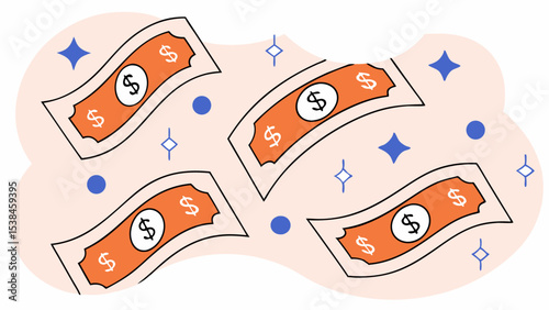 Flying Money Bills, Financial Success Concept