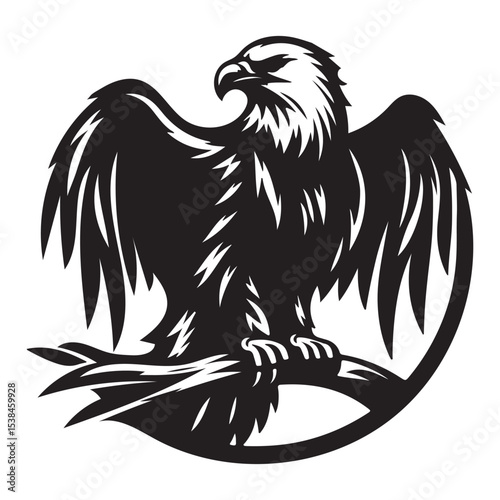 Vintage Bald Eagle Perch Vector – Patriotic Bird Silhouette Design