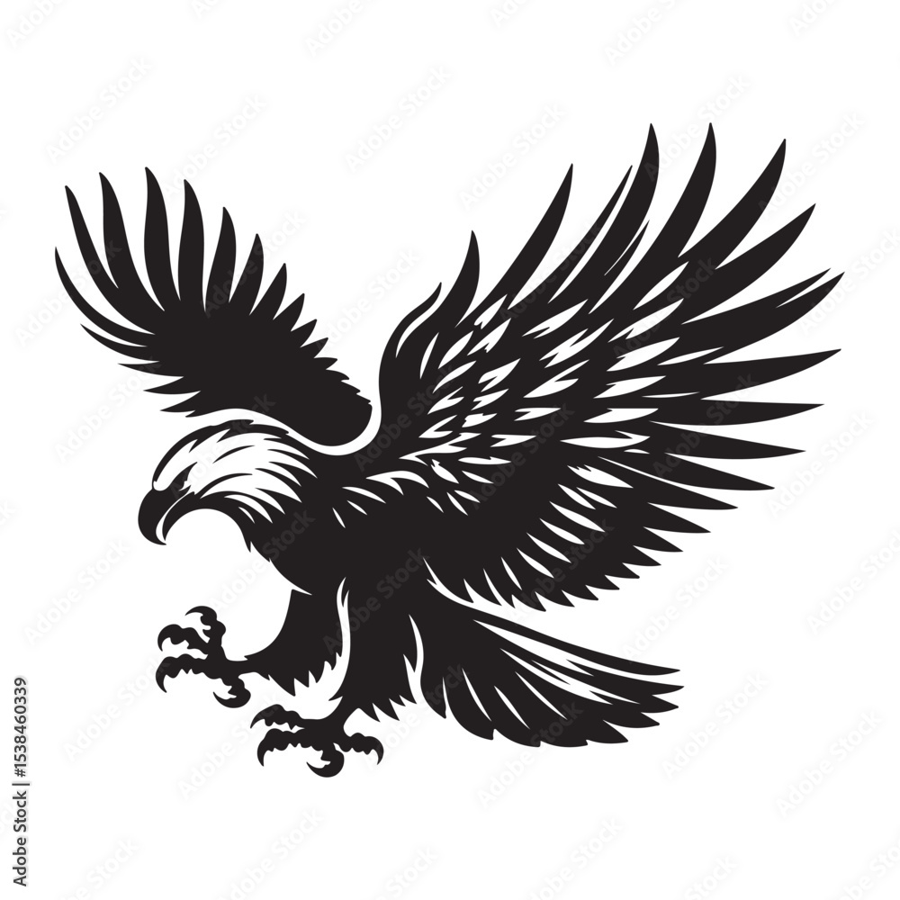 Obraz premium Vintage Bald Eagle Perch Vector – Patriotic Bird Silhouette Design